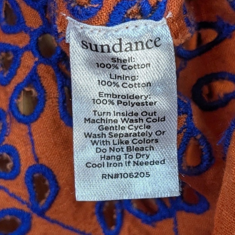 Sundance Boho Peasant Cottage Embroidered Eyelet Peplum Blouse Size S Orange - Picture 5 of 8